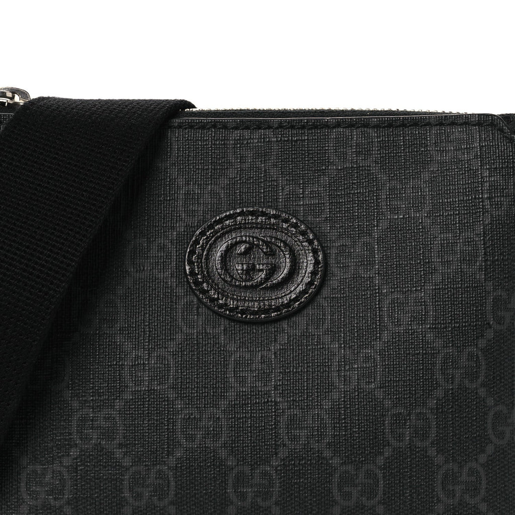 Gucci GG Supreme Monogram Azalea Calfskin Small Retro Interlocking G Wristlet Messenger Bag Black