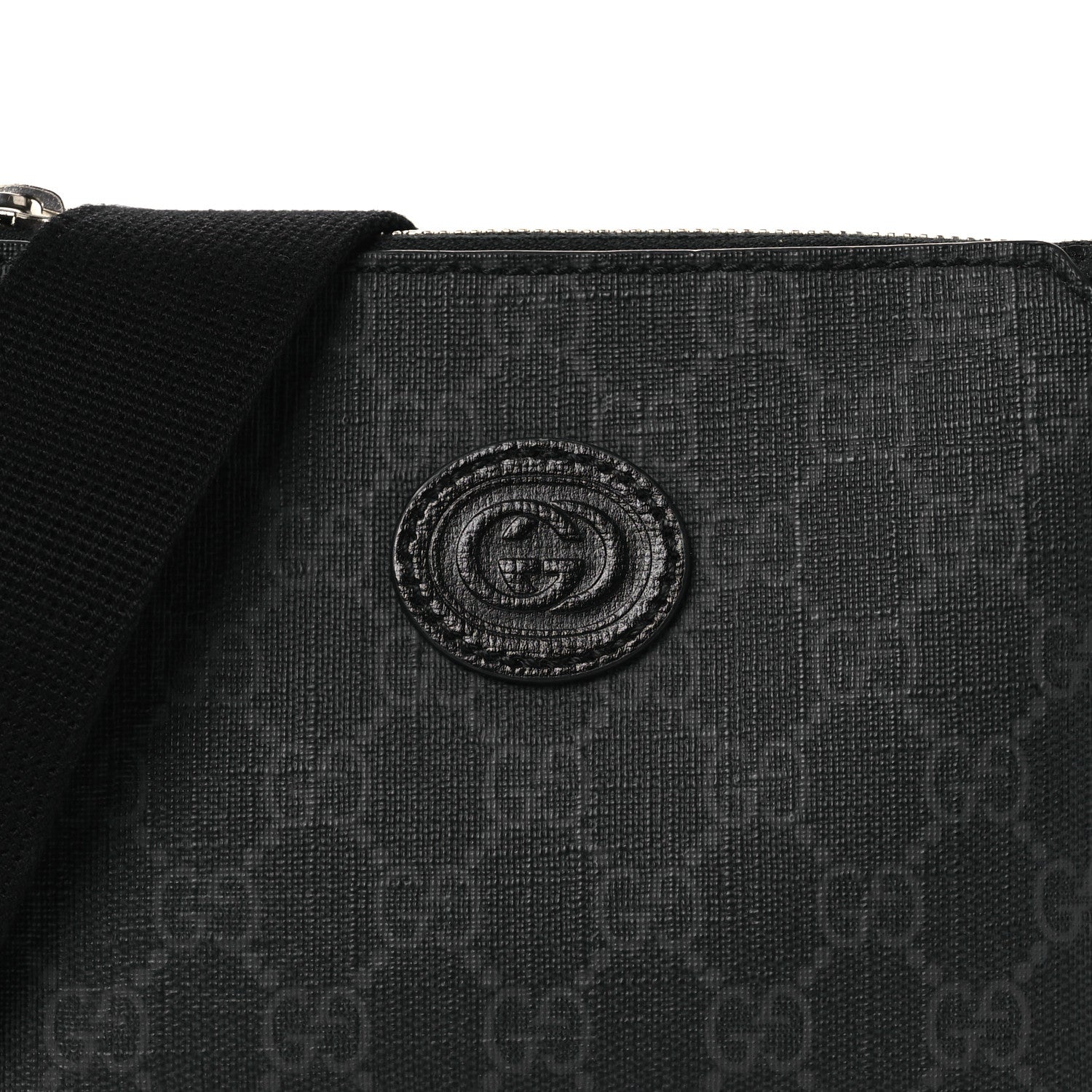 Gucci GG Supreme Monogram Azalea Calfskin Small Retro Interlocking G Wristlet Messenger Bag Black