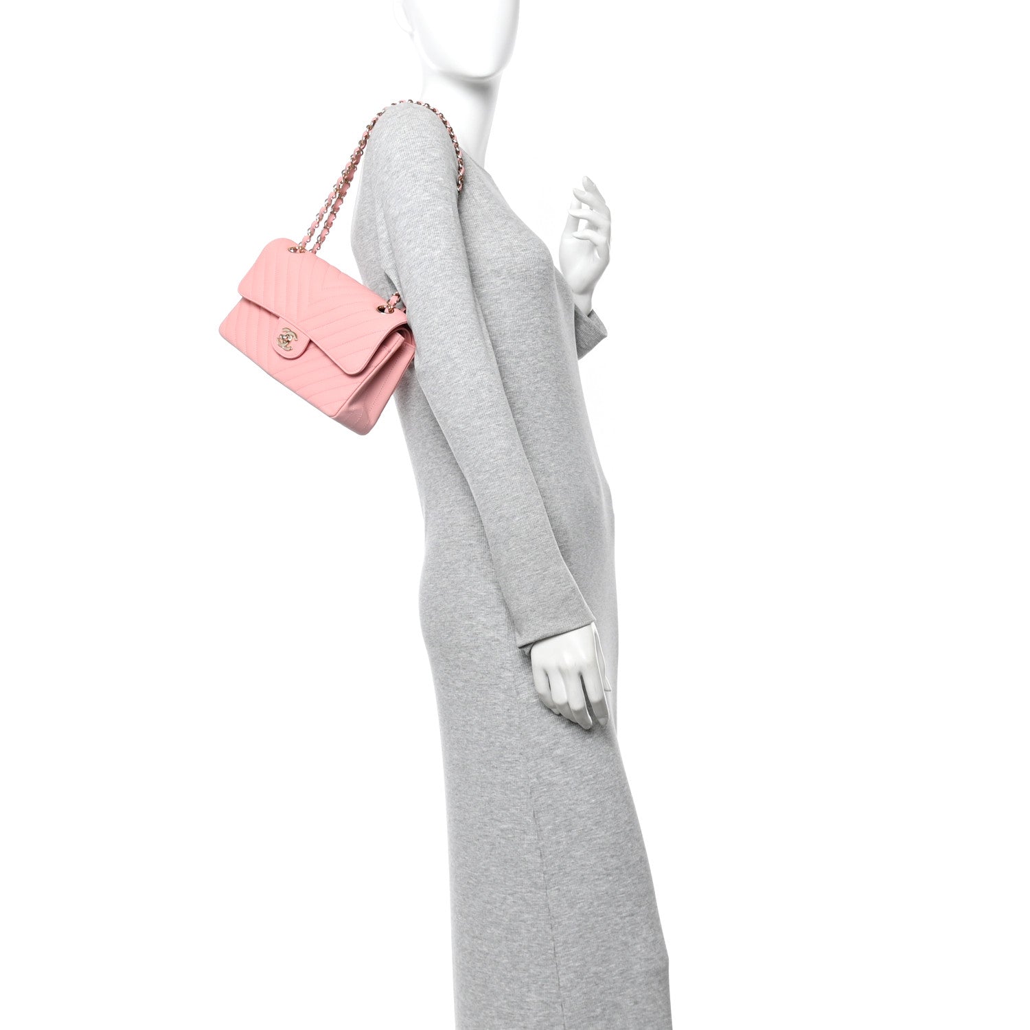 Chanel Caviar Chevron Quilted Small Double Flap Pink
