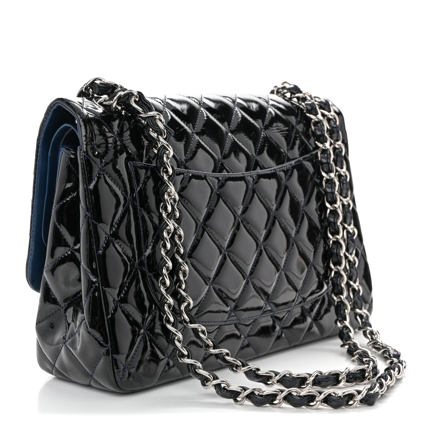 Chanel Patent Quilted Jumbo Double Flap Dark Blue