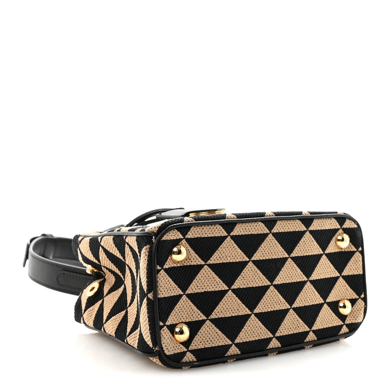 Prada Jacquard Saffiano Triangolo Symbole Embroidered Mini Galleria Double Zip Tote Black Corda