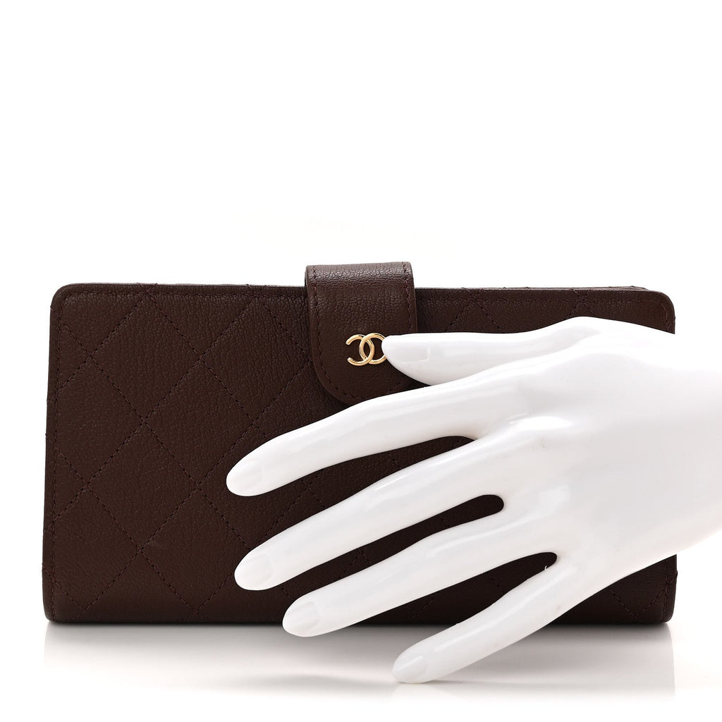 Goatskin Quilted French Long Wallet Burgundy