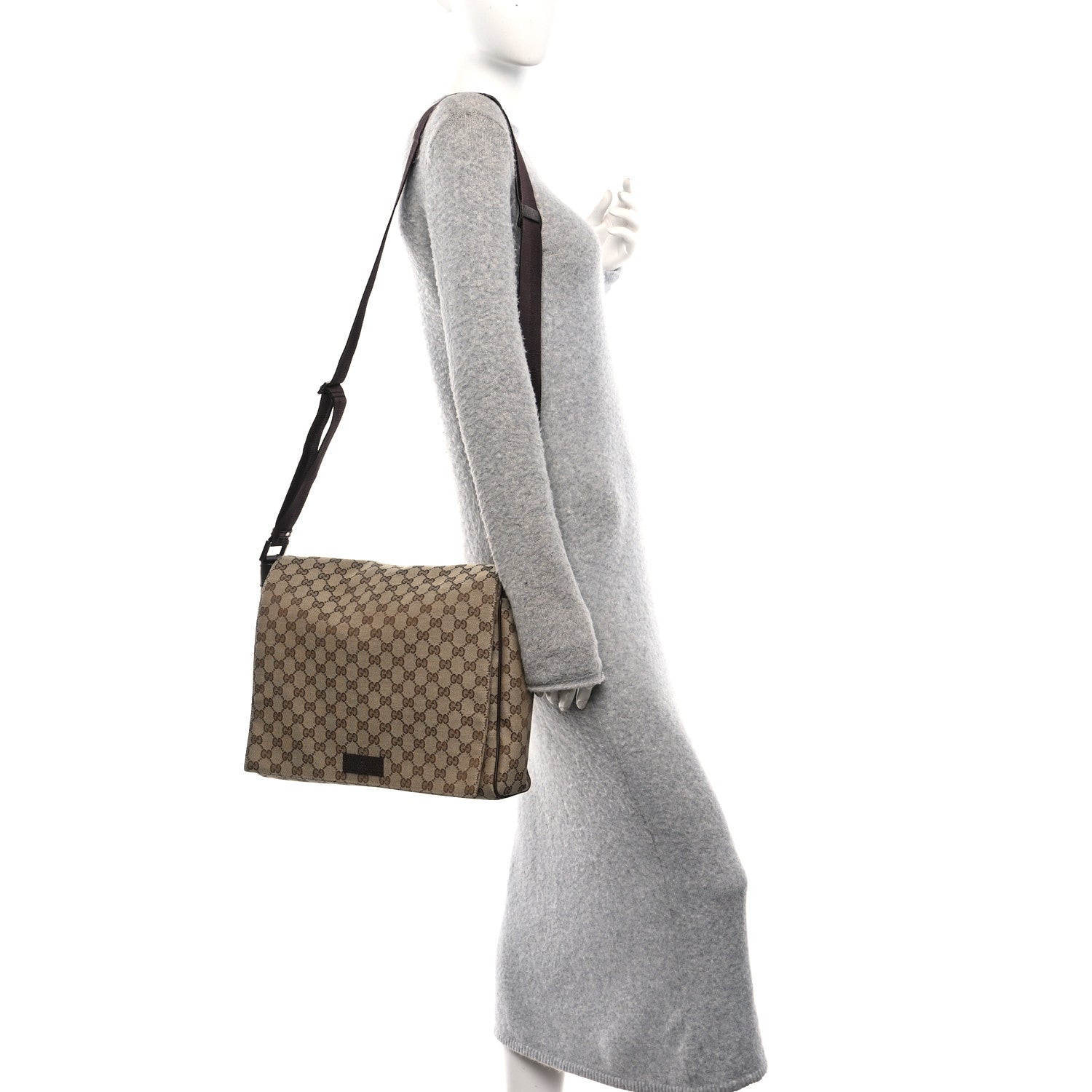 Gucci GG Monogram Medium Flap Messenger Bag Beige Dark Brown