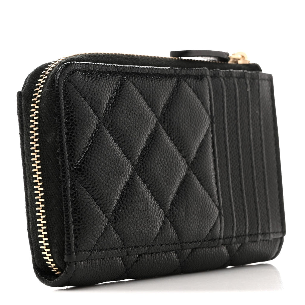 Caviar Quilted CC Zip Around Card Holder Black
