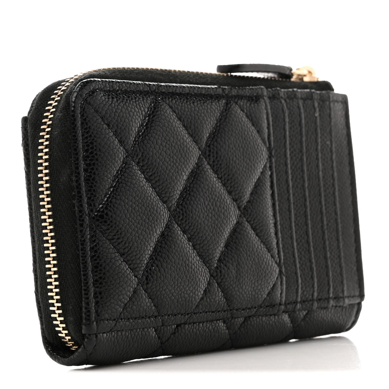 Caviar Quilted CC Zip Around Card Holder Black