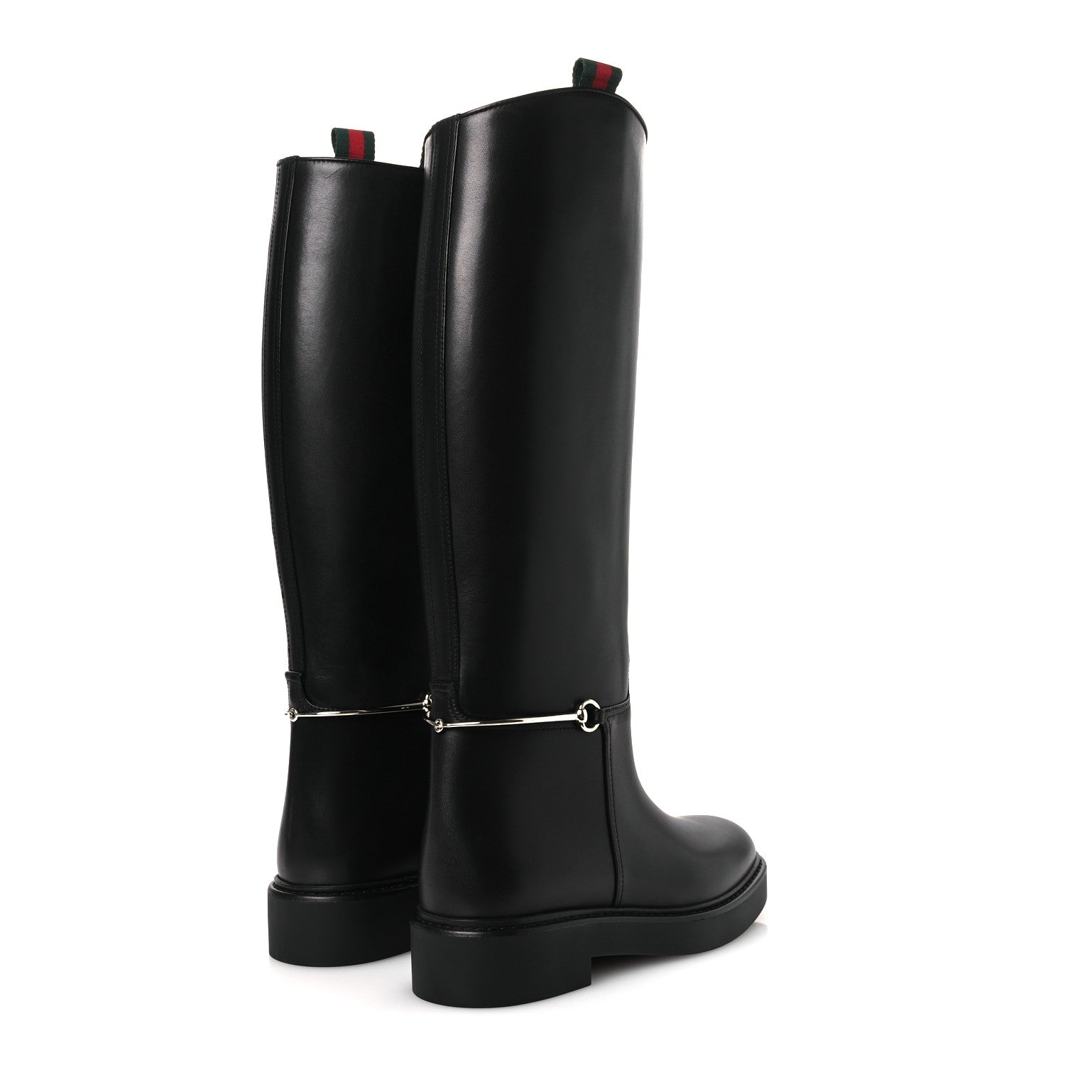 Gucci Shiny Calfskin Michelangelo Slim Horsebit Riding Boots 36 Black