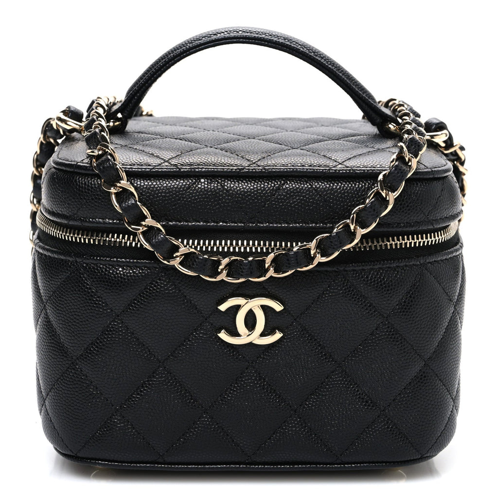 Chanel Caviar Quilted Small CC Vanity Case Black Black