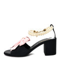 Chanel Silk Pearl Bow CC Ankle Strap Sandals 39.5 Pink Black