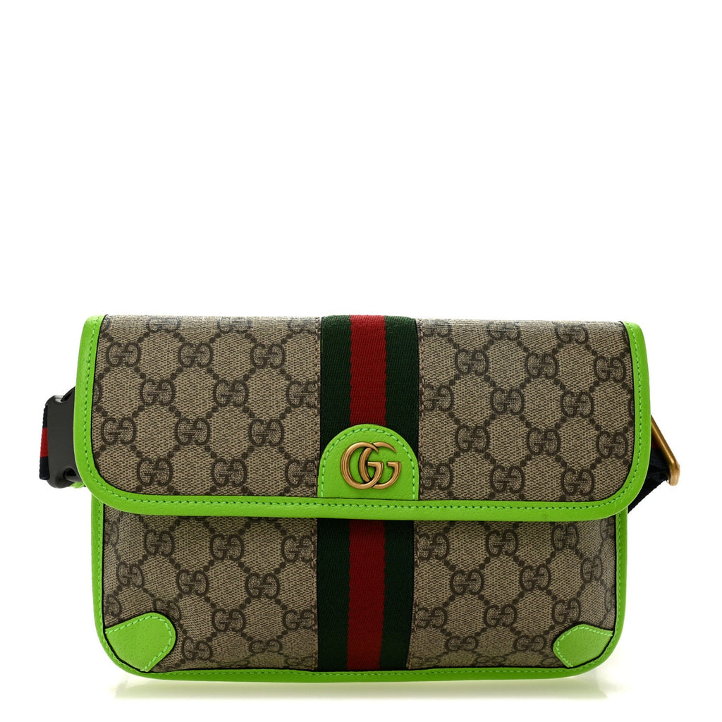 Gucci GG Supreme Monogram Web Small Ophidia Belt Bag Beige Ebony Electric Green