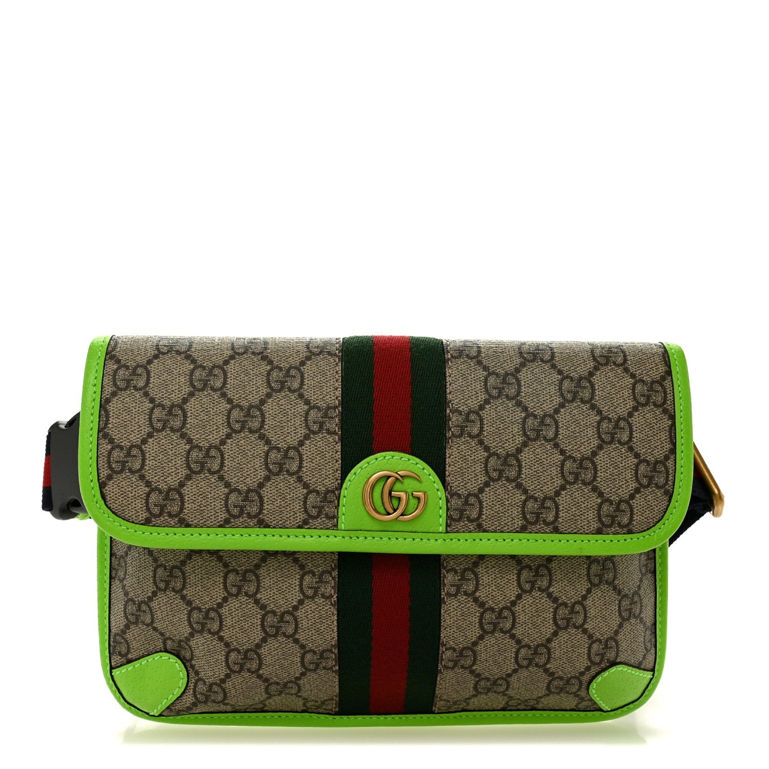 Gucci GG Supreme Monogram Web Small Ophidia Belt Bag Beige Ebony Electric Green