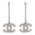 Baguette Crystal CC Drop Earrings Silver