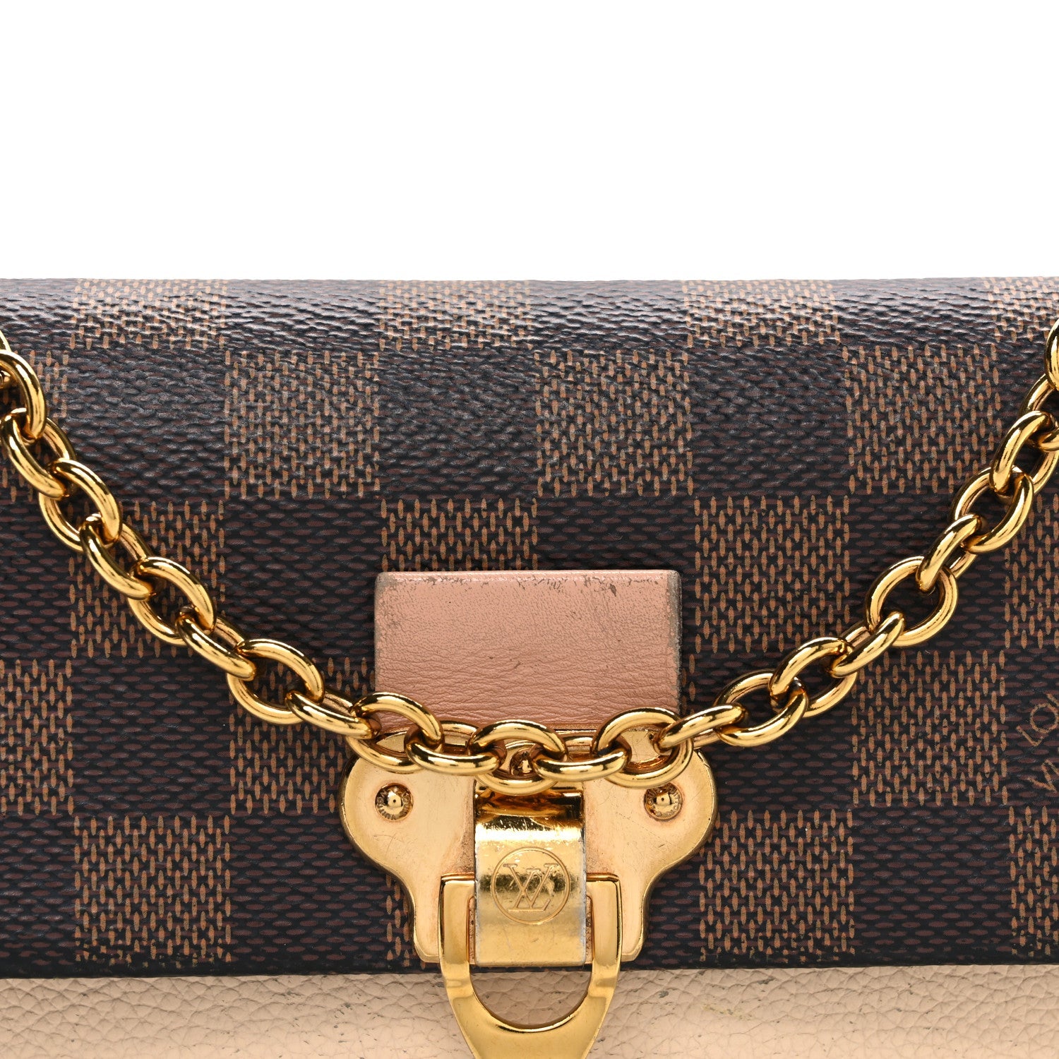 Louis Vuitton Damier Ebene Vavin Chain Wallet Creme