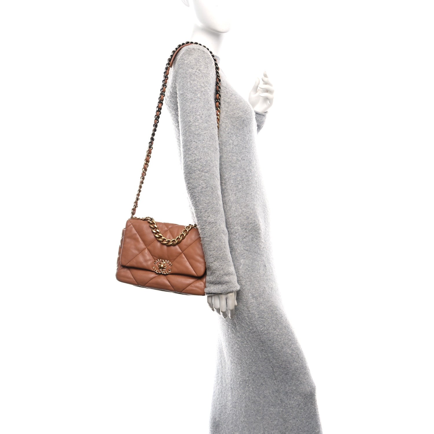 Chanel Lambskin Quilted Medium Chanel 19 Flap Brown