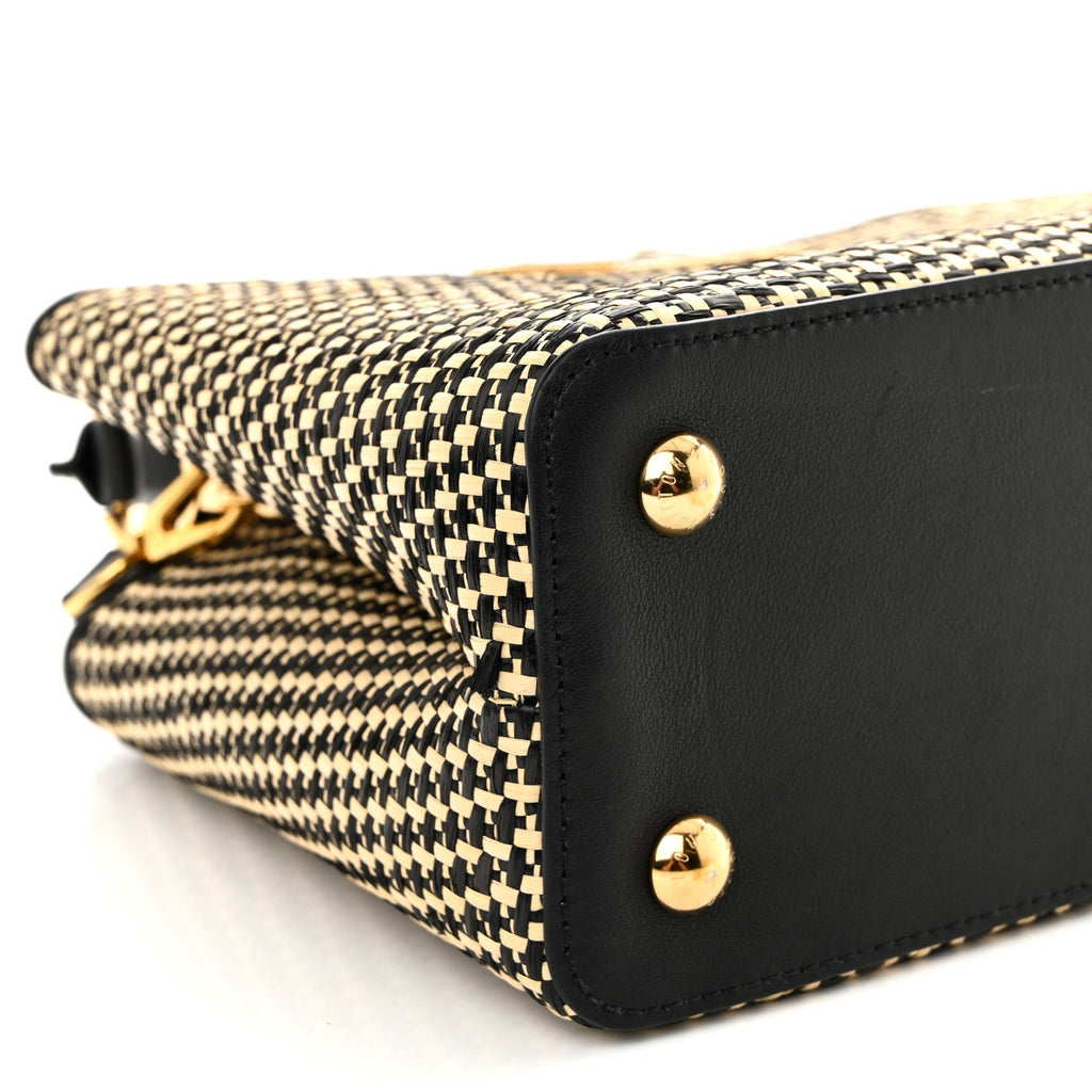 Louis Vuitton Raffia Calfskin Capucines MM Black Ecru