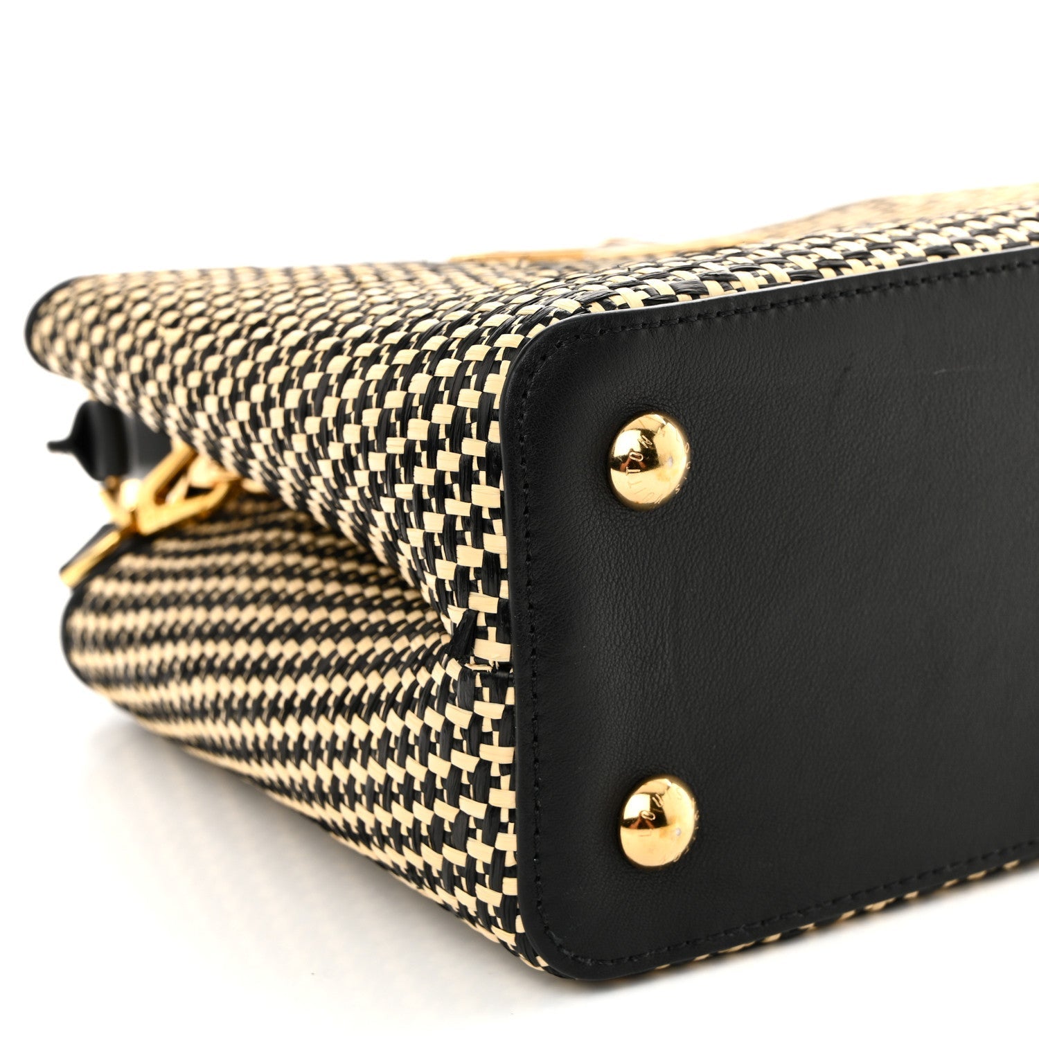 Louis Vuitton Raffia Calfskin Capucines MM Black Ecru