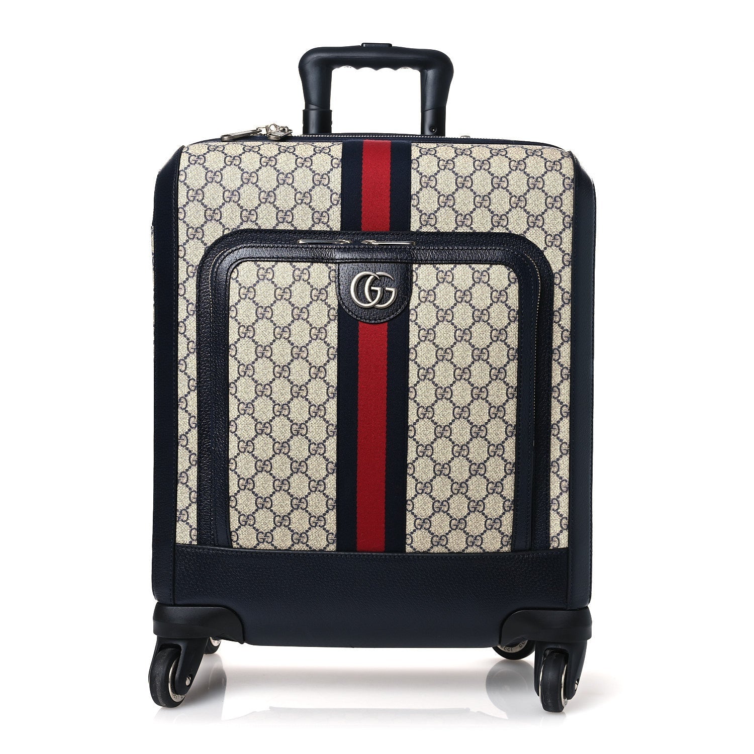 Gucci GG Supreme Monogram Textured Dollar Calfskin Web Small Savoy Cabin Trolley Beige Blue