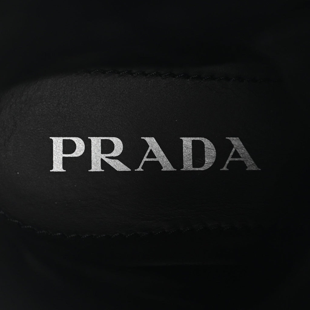 Prada Spazzolato Rois Re-Nylon Metal Triangle Logo Monolith Pouch Pocket 55mm Tall Combat Boots 39 Black