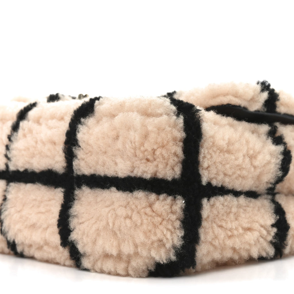 Chanel Shearling Lambskin Large Fluffy Tartan Single Flap Pink Black