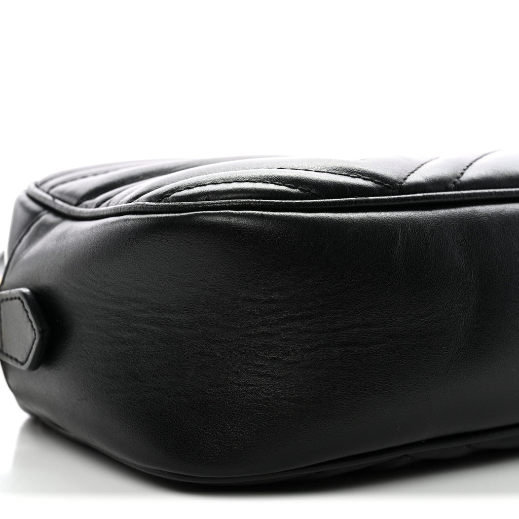Gucci Calfskin Matelasse Small GG Marmont Chain Shoulder Bag Black