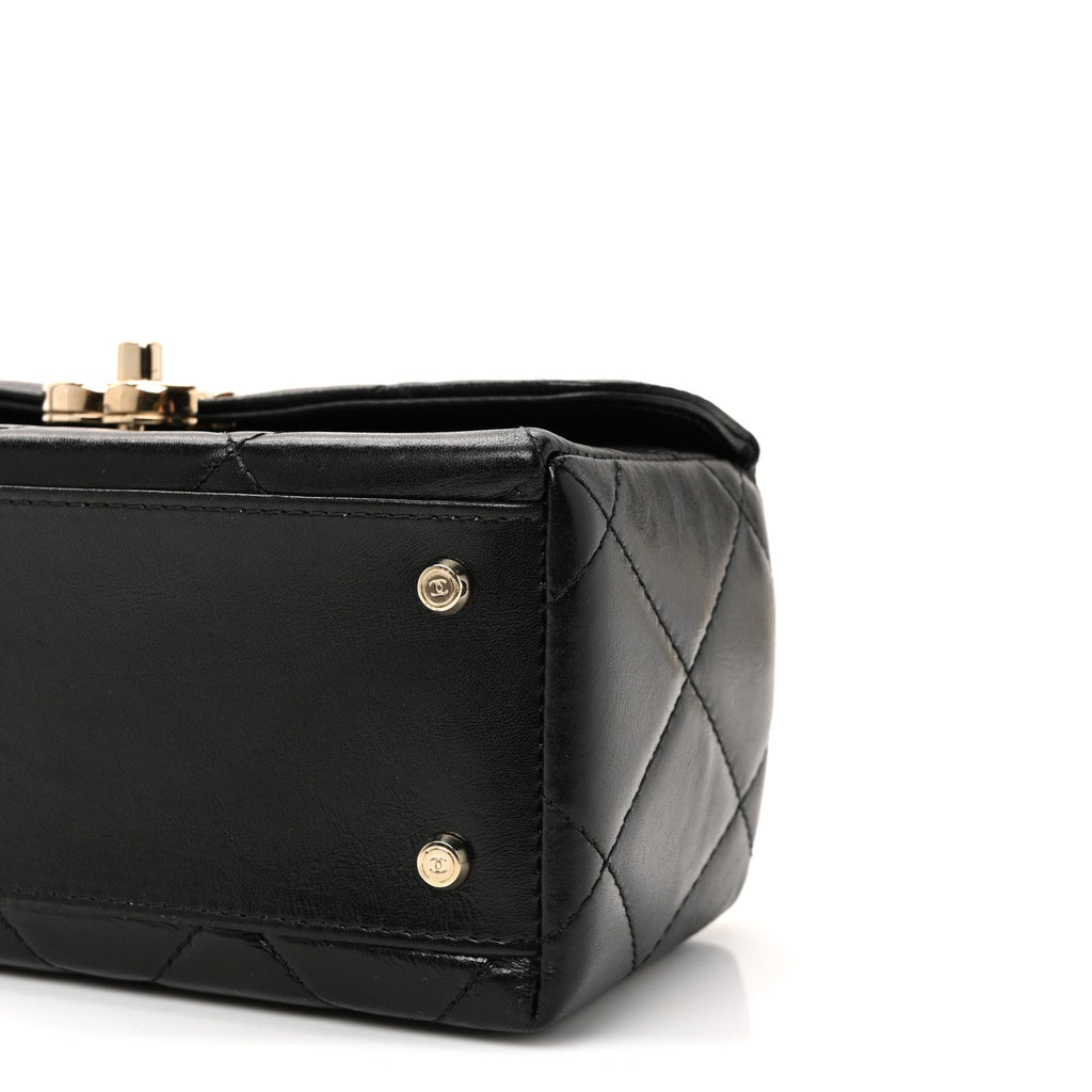Chanel Shiny Calfskin Quilted Top Handle Box Bag Black