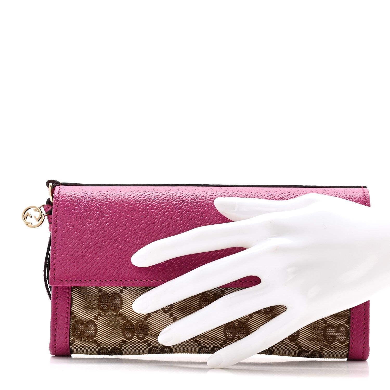 Gucci Calfskin GG Monogram Continental Wallet Beige Fuchsia