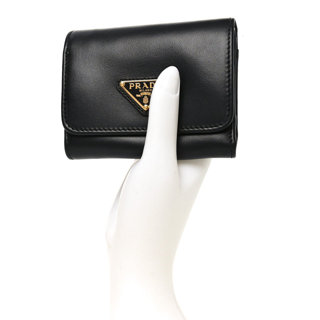 Prada Metal Tri-Fold Compact Wallet Black