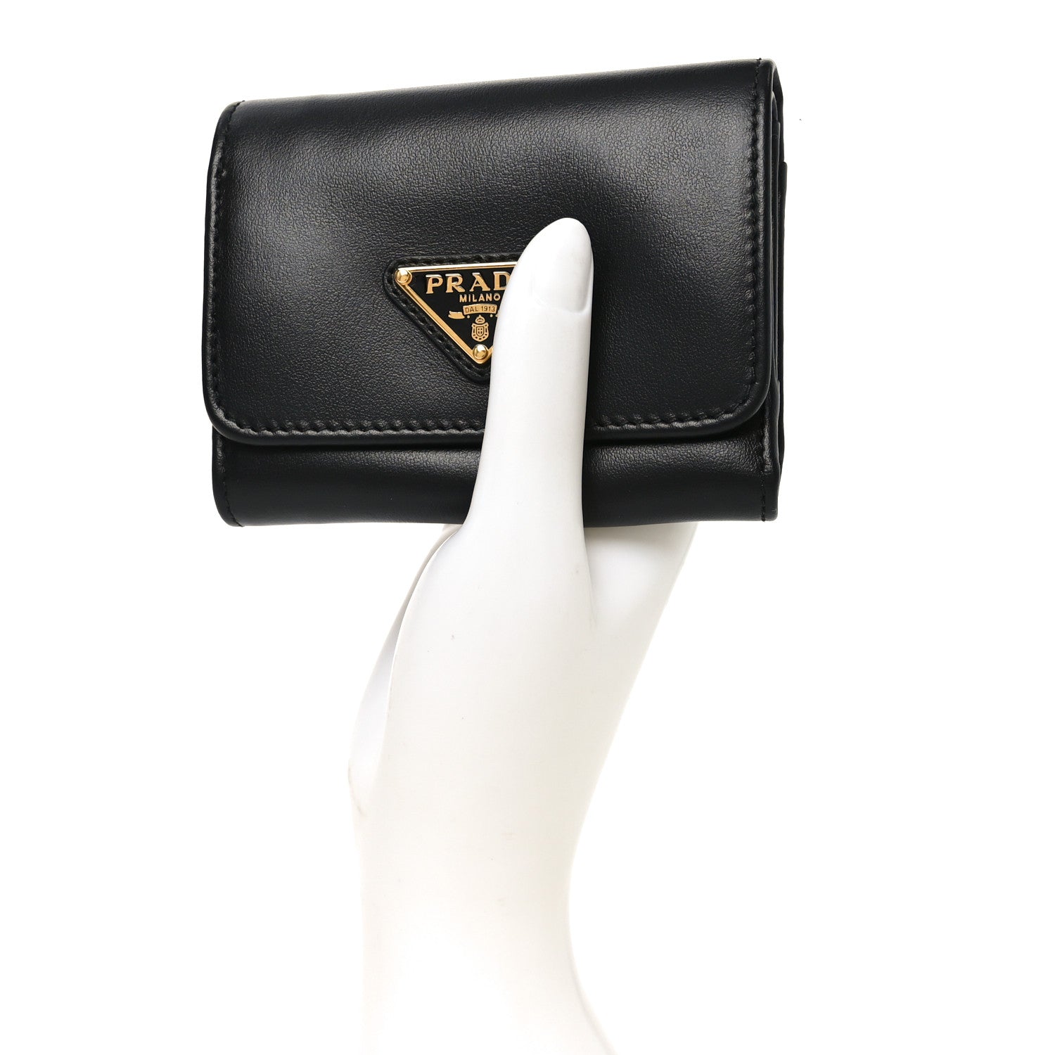 Prada Metal Tri-Fold Compact Wallet Black