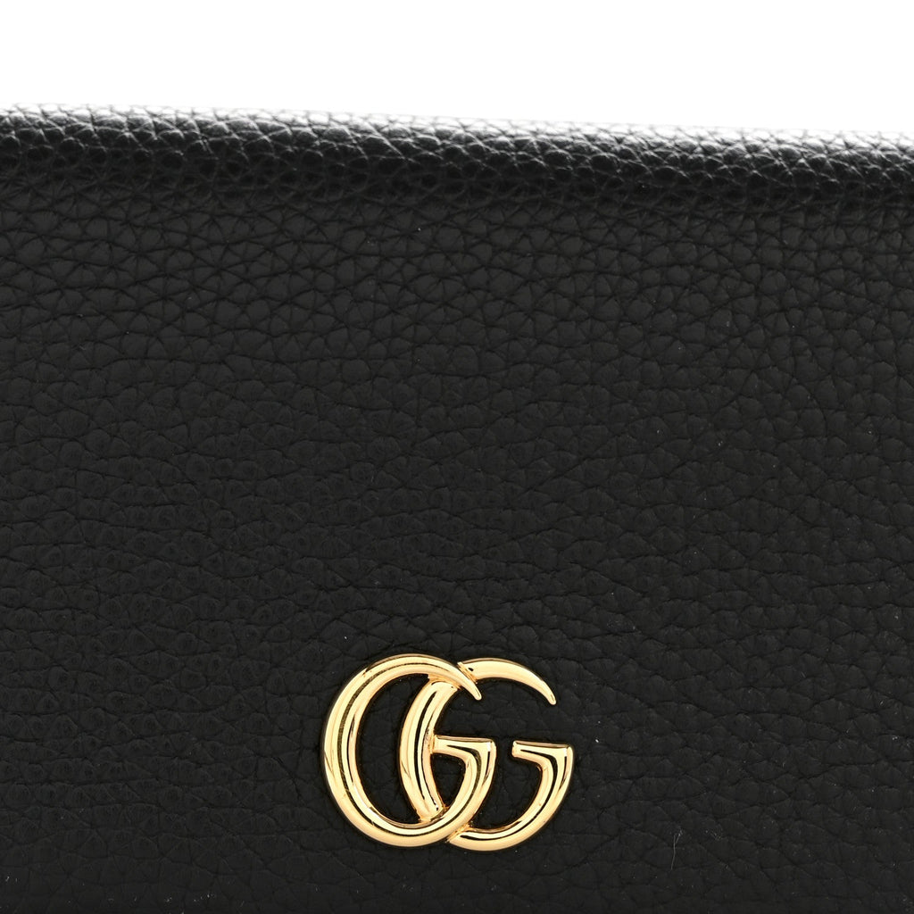 Gucci Pebbled Calfskin Bi-Color GG Marmont Card Case Black Rosso Ancora