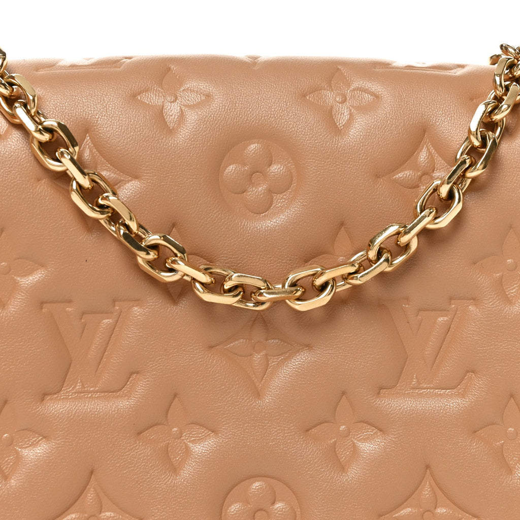 Louis Vuitton Lambskin Embossed Monogram Pochette Coussin Camel