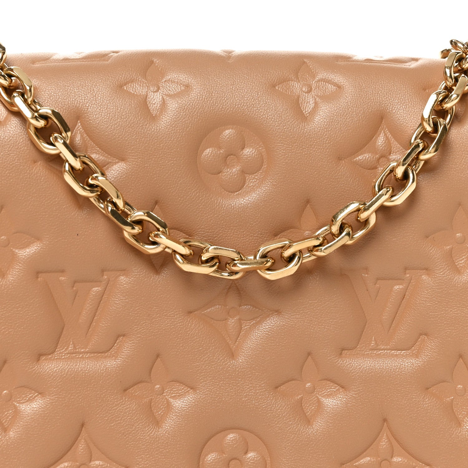 Louis Vuitton Lambskin Embossed Monogram Pochette Coussin Camel