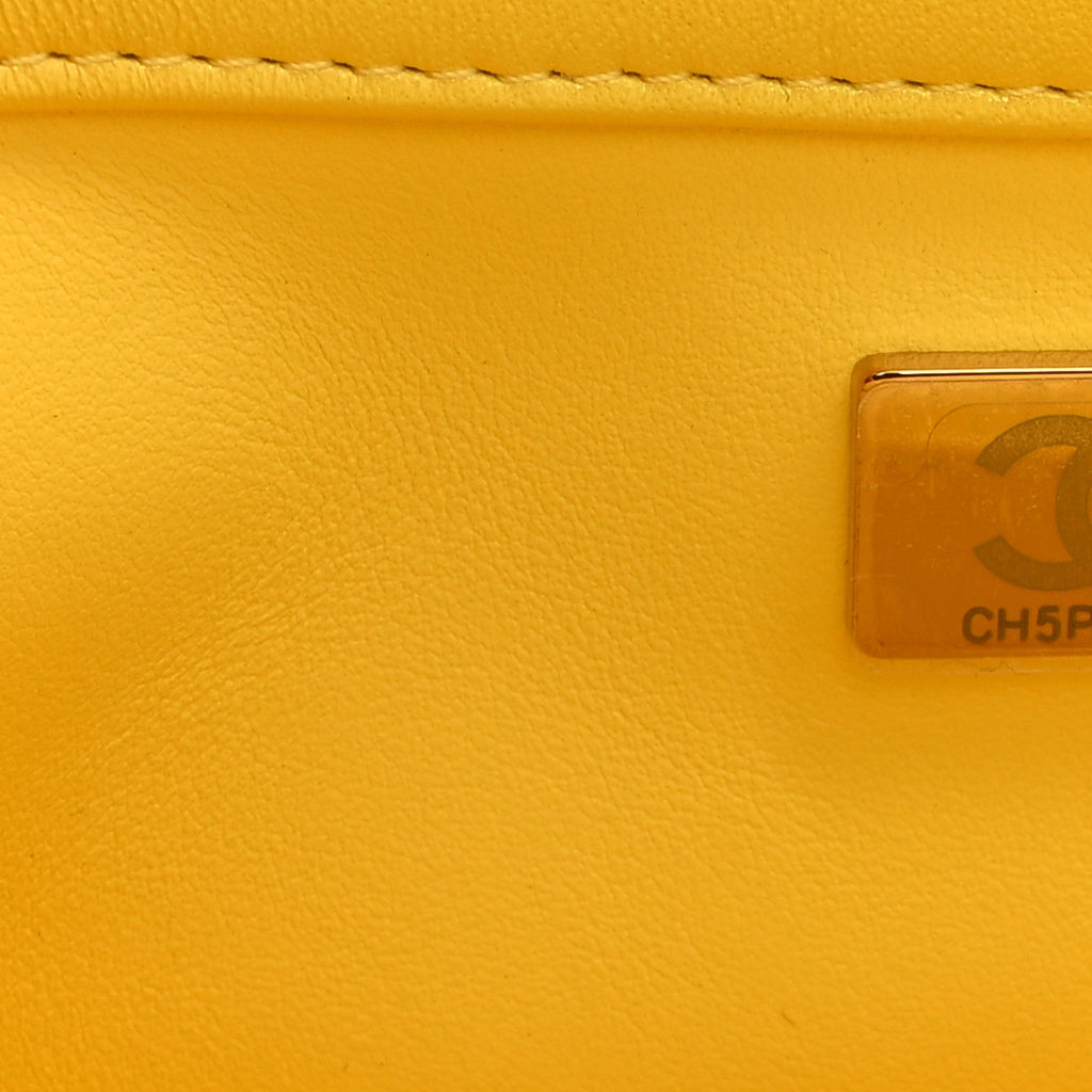 Chanel Iridescent Lambskin Quilted Mini Rectangular Pearl Crush Flap Yellow