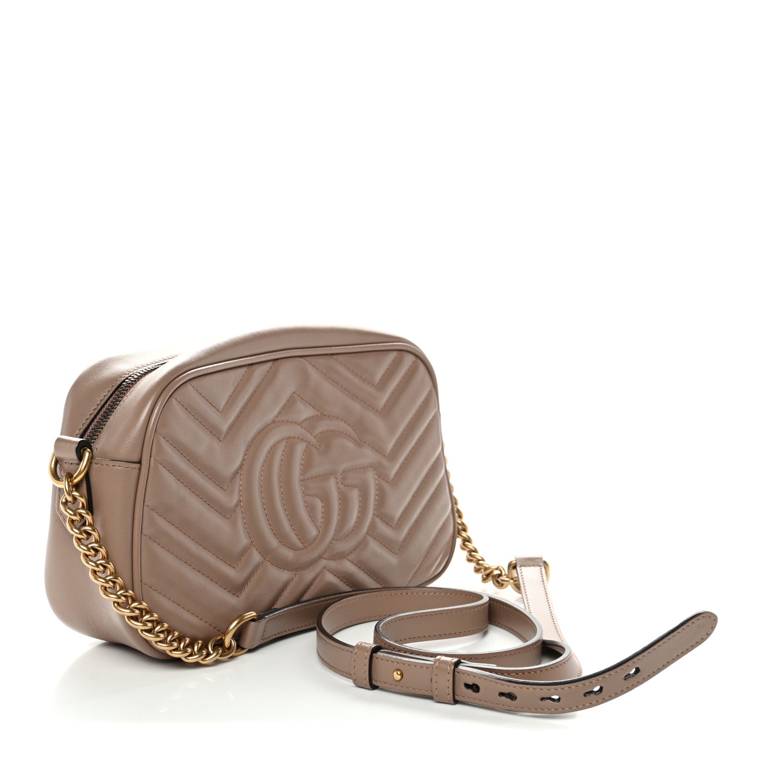 Gucci Calfskin Matelasse Small GG Marmont Chain Shoulder Bag Porcelain Rose