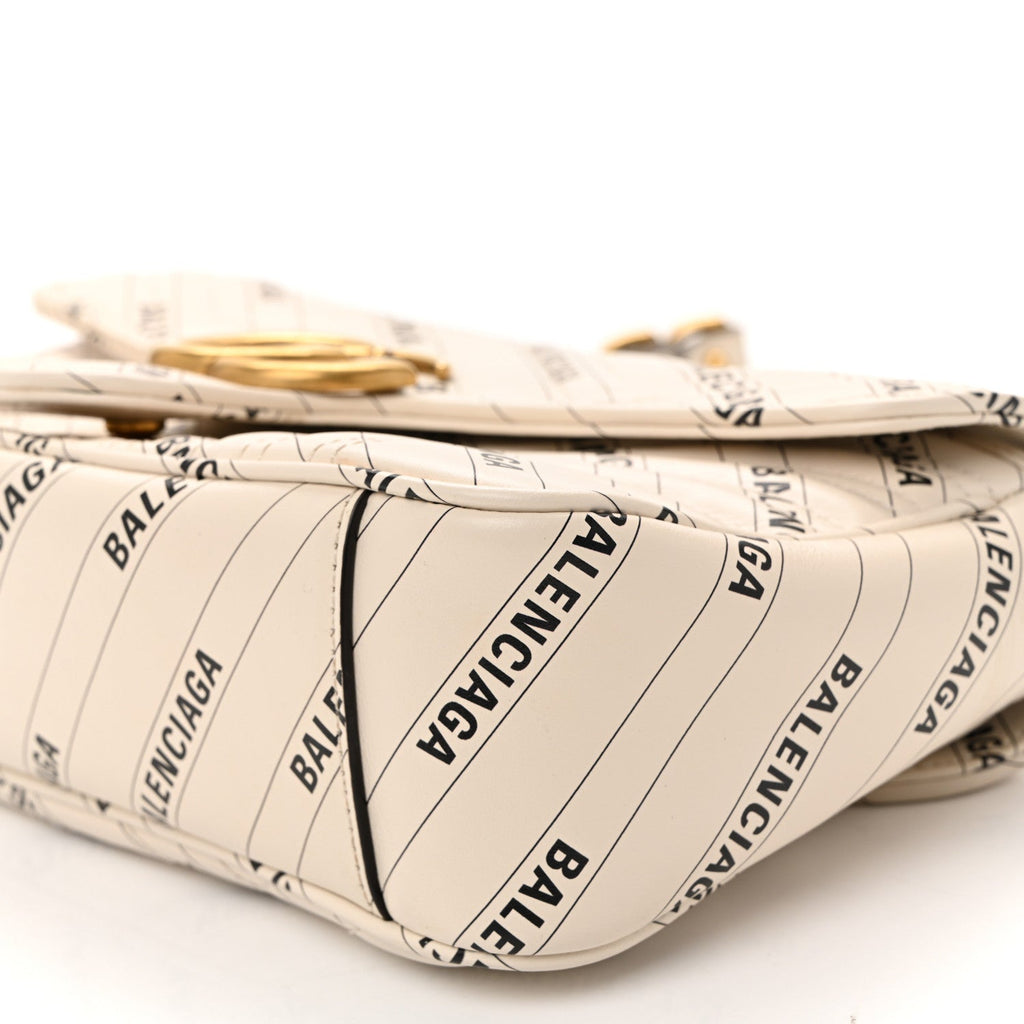 Gucci X BALENCIAGA Calfskin Matelasse Logo Print Small GG Marmont Shoulder Bag White