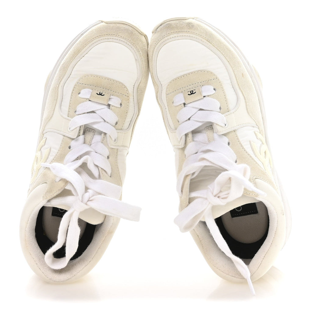 Chanel Suede Calfskin Fabric CC Sneakers 36 White