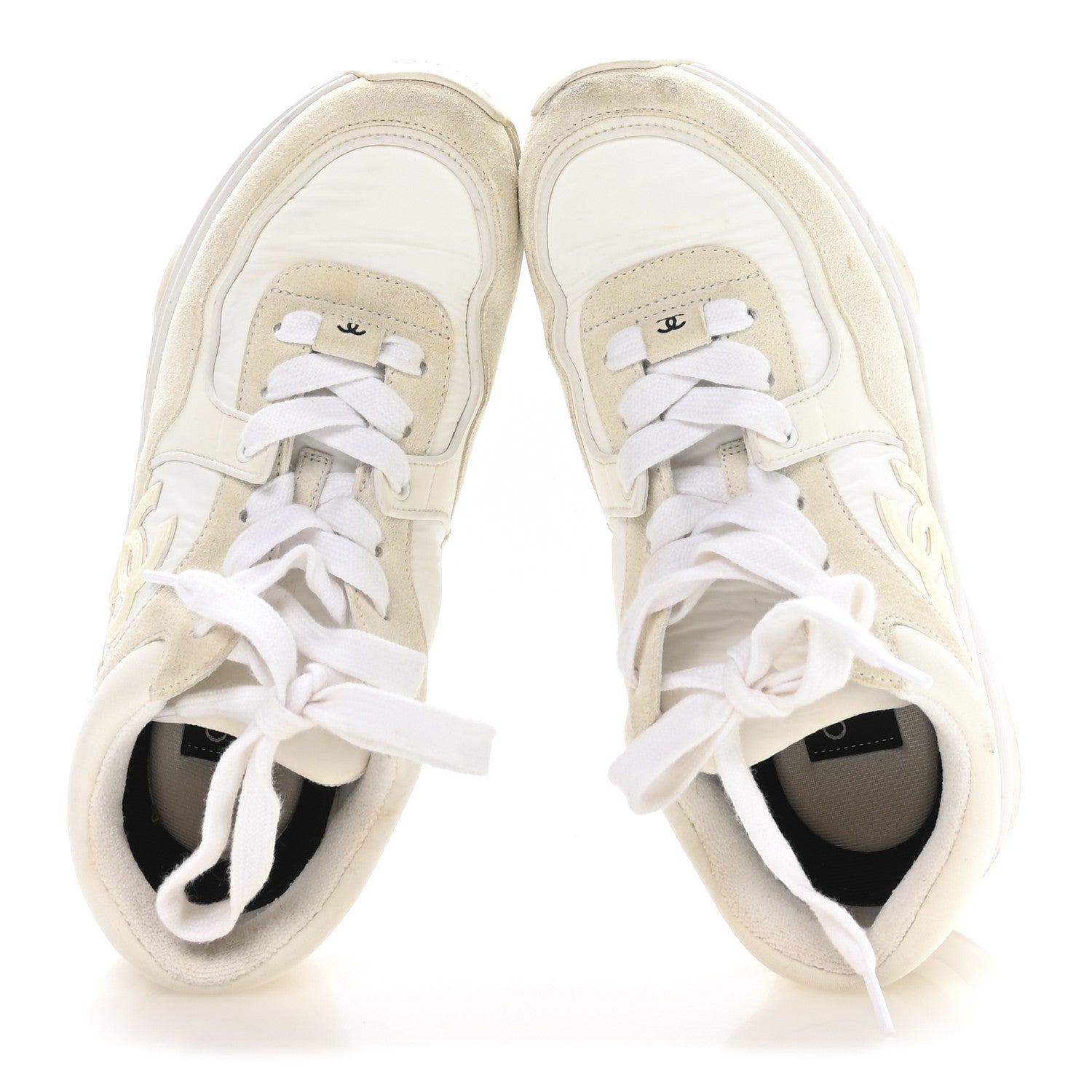 Chanel Suede Calfskin Fabric CC Sneakers 36 White