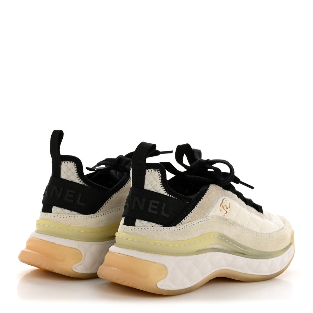 Fabric Suede Calfskin CC Sneakers 37.5 White Ivory