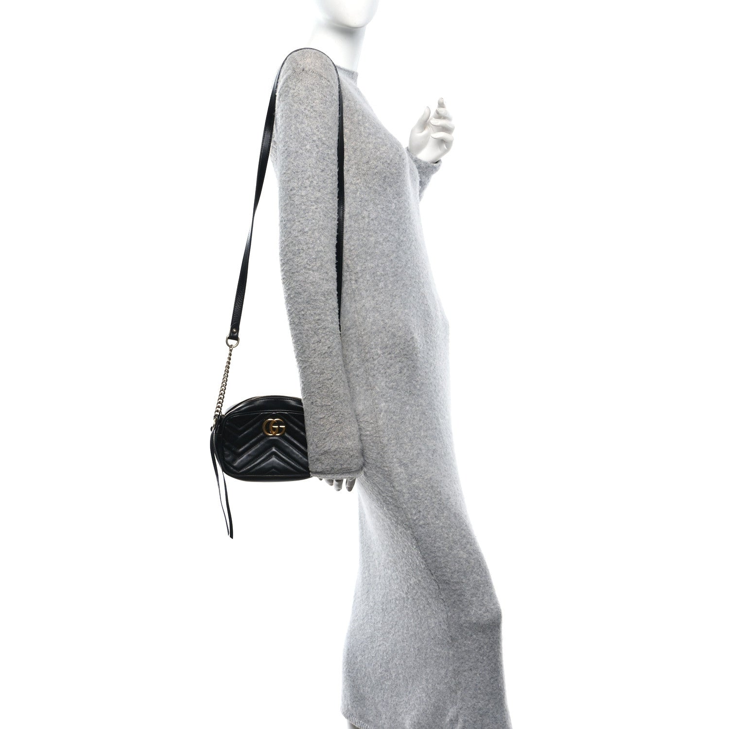 Gucci Calfskin Matelasse Mini GG Marmont Chain Shoulder Bag Black