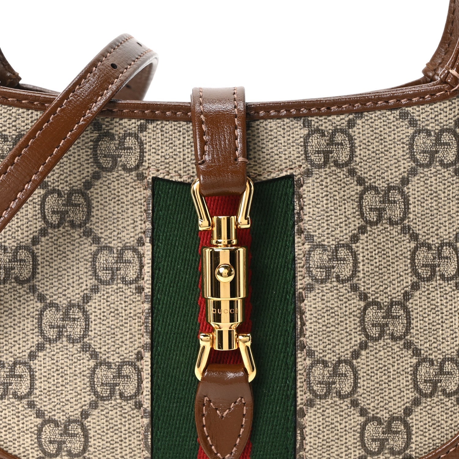 Gucci GG Supreme Monogram Azalea Calfskin Web Mini Jackie 1961 Hobo Beige Ebony Brown Sugar