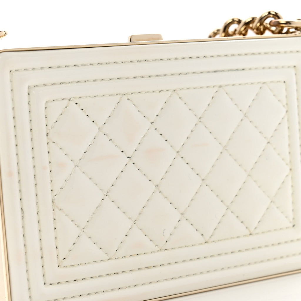 Chanel Patent Calfskin Boy Minaudiere White