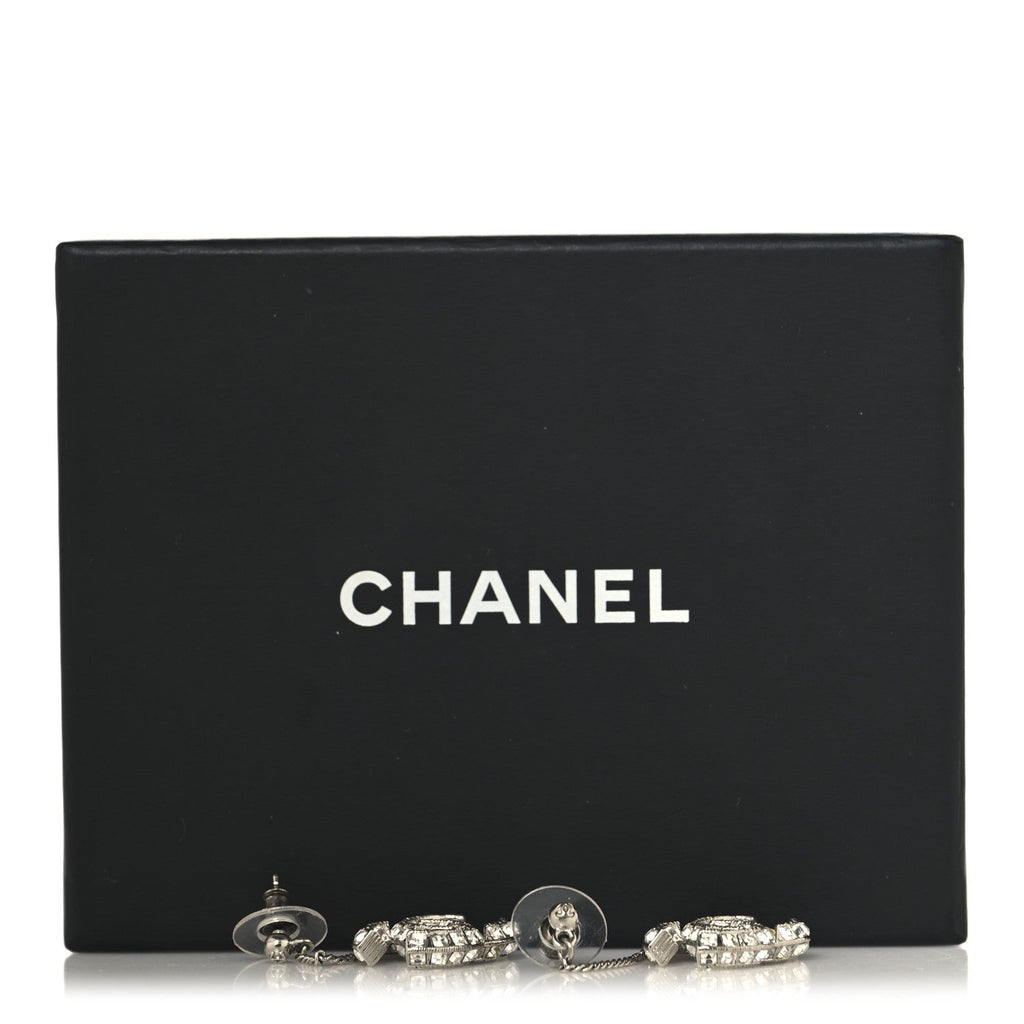 Baguette Crystal CC Drop Earrings Silver