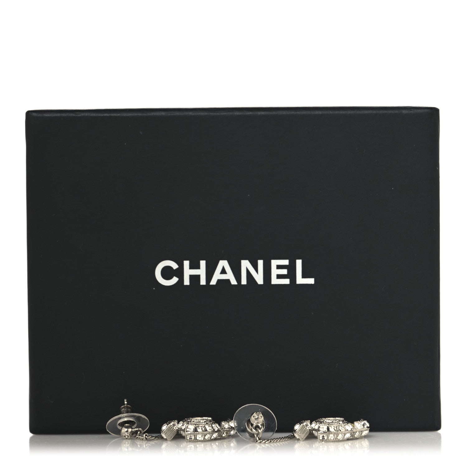 Baguette Crystal CC Drop Earrings Silver