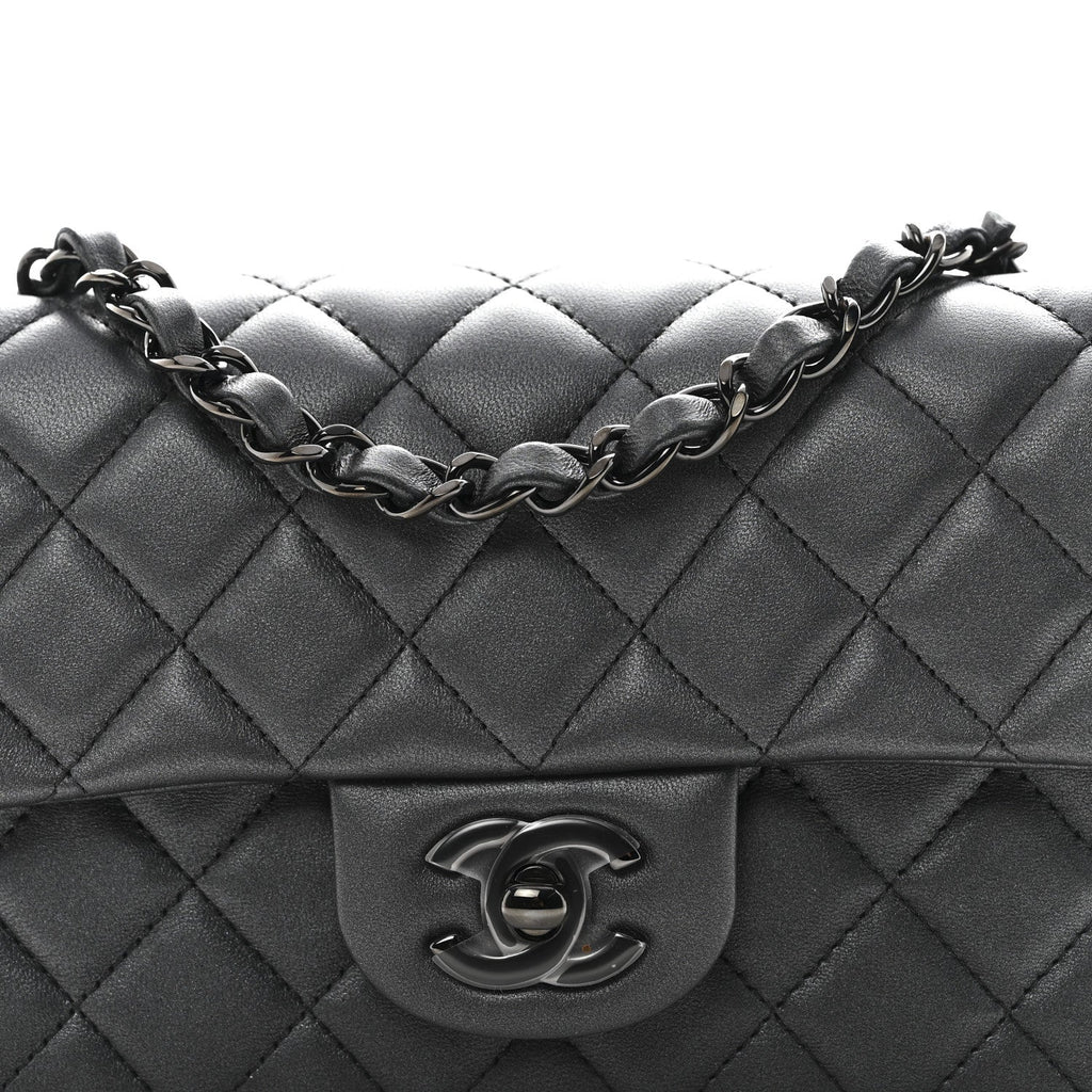 Chanel Pearly Lambskin Quilted Mini Rectangular Flap So Black