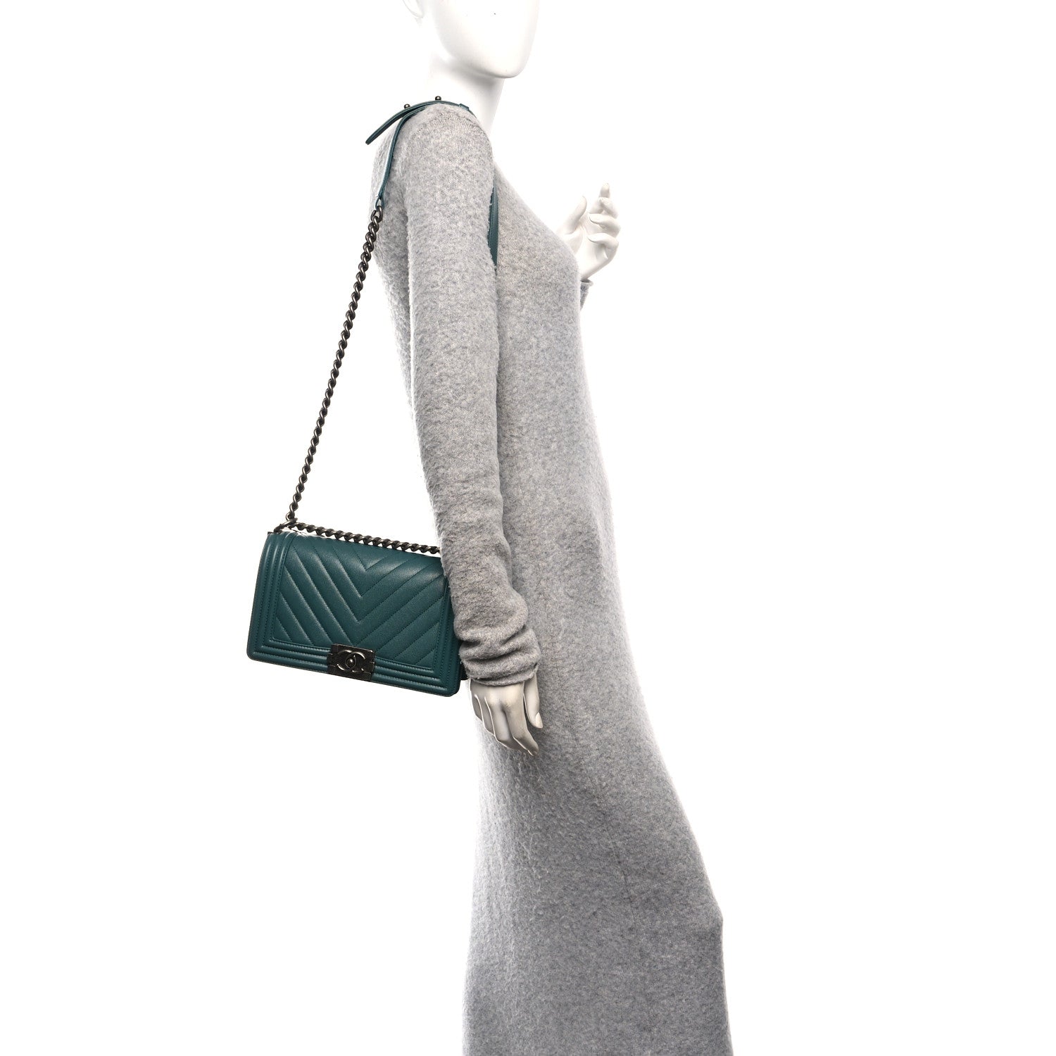Chanel Caviar Chevron Quilted Medium Boy Flap Green