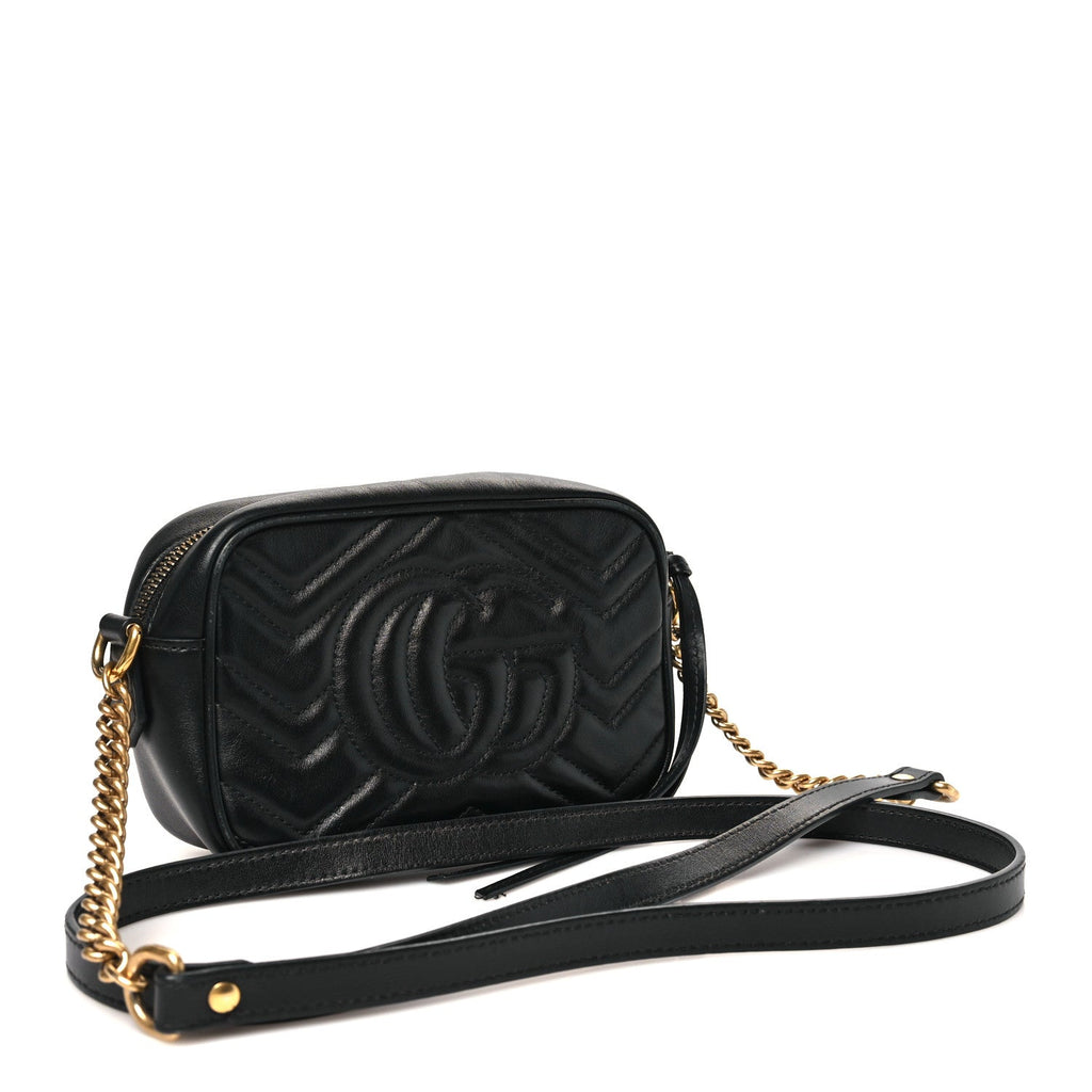 Gucci Calfskin Matelasse Mini GG Marmont Chain Shoulder Bag Black