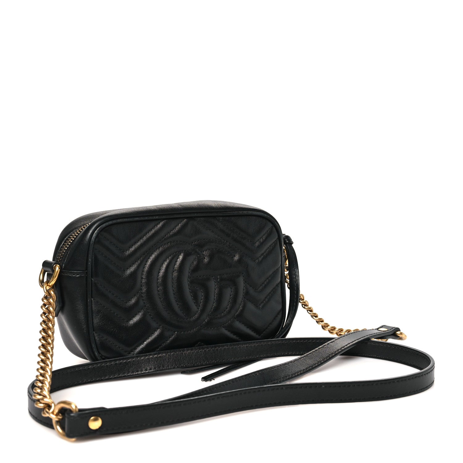 Gucci Calfskin Matelasse Mini GG Marmont Chain Shoulder Bag Black