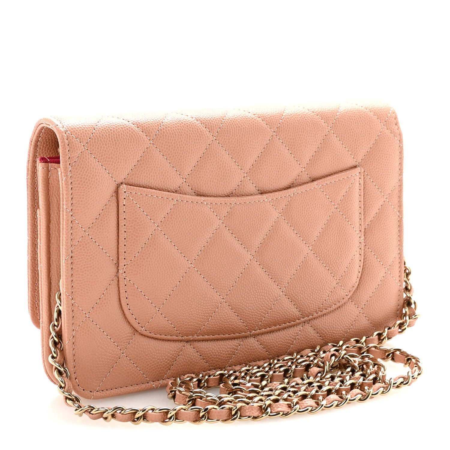 Chanel Caviar Quilted Perforated Metal CC Wallet On Chain WOC Beige