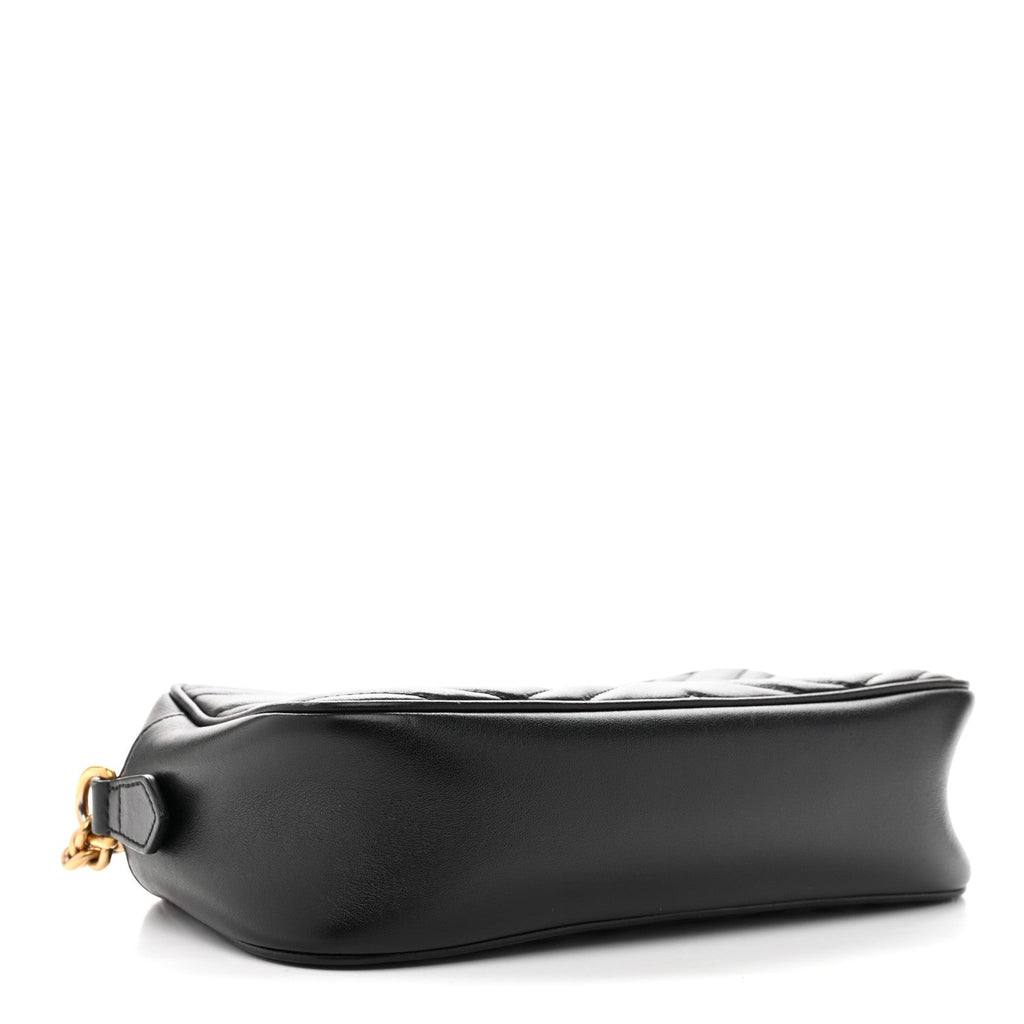Gucci Calfskin Matelasse Small GG Marmont Chain Shoulder Bag Black