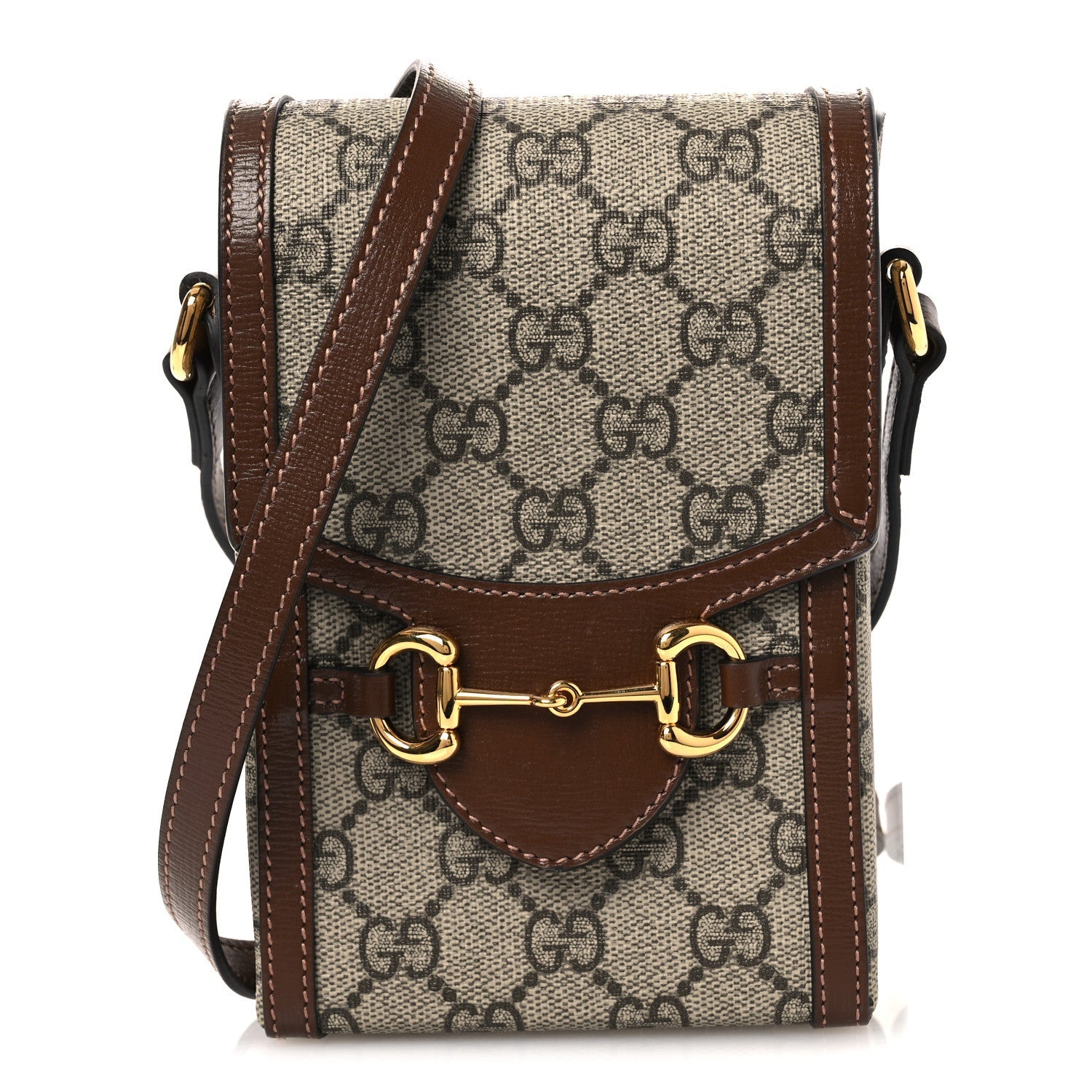 Gucci GG Supreme Monogram Mini Horsebit 1955 Crossbody Bag Beige Brown Sugar