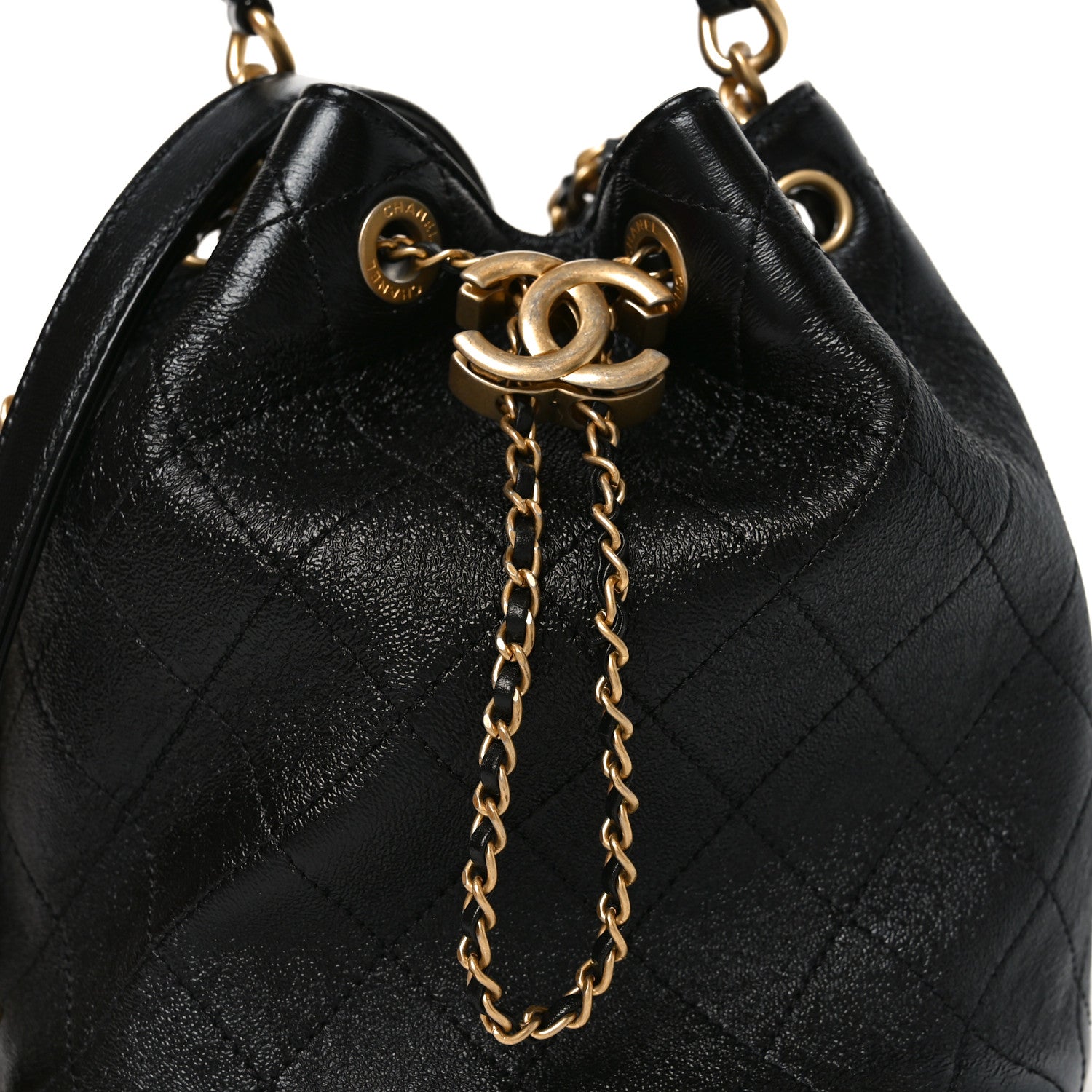Chanel Shiny Lambskin Quilted Fashion Therapy Bucket Drawstring Bag Black