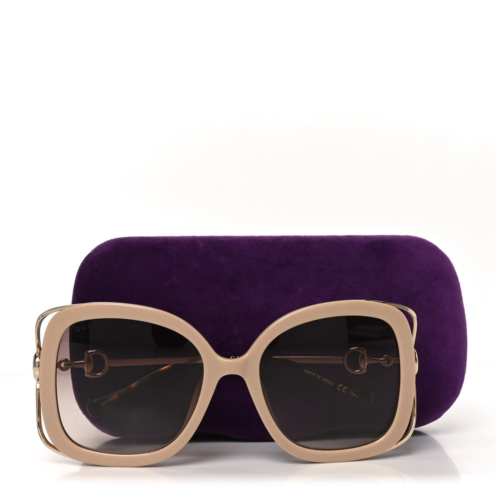 Gucci Acetate Horsebit Square Frame Sunglasses GG1021S Pink Tortoise